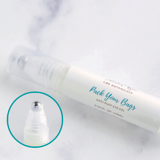 CBE Botanicals Pack Your Bags Anti-Puff Eye Gel showing tip
